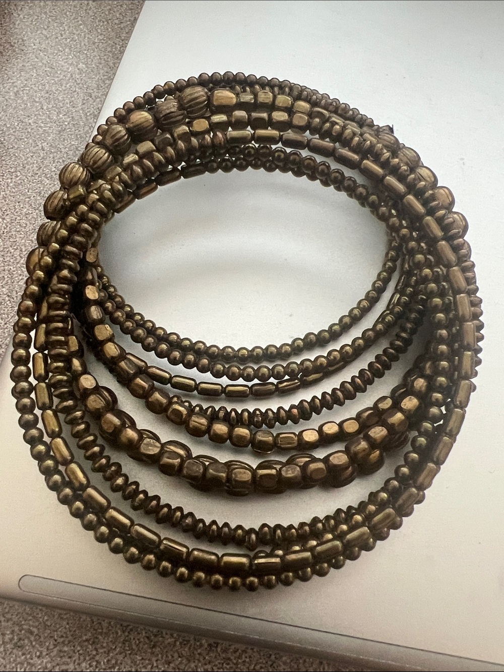 Stacked Metallic Bead Coil Bracelet - Bronze